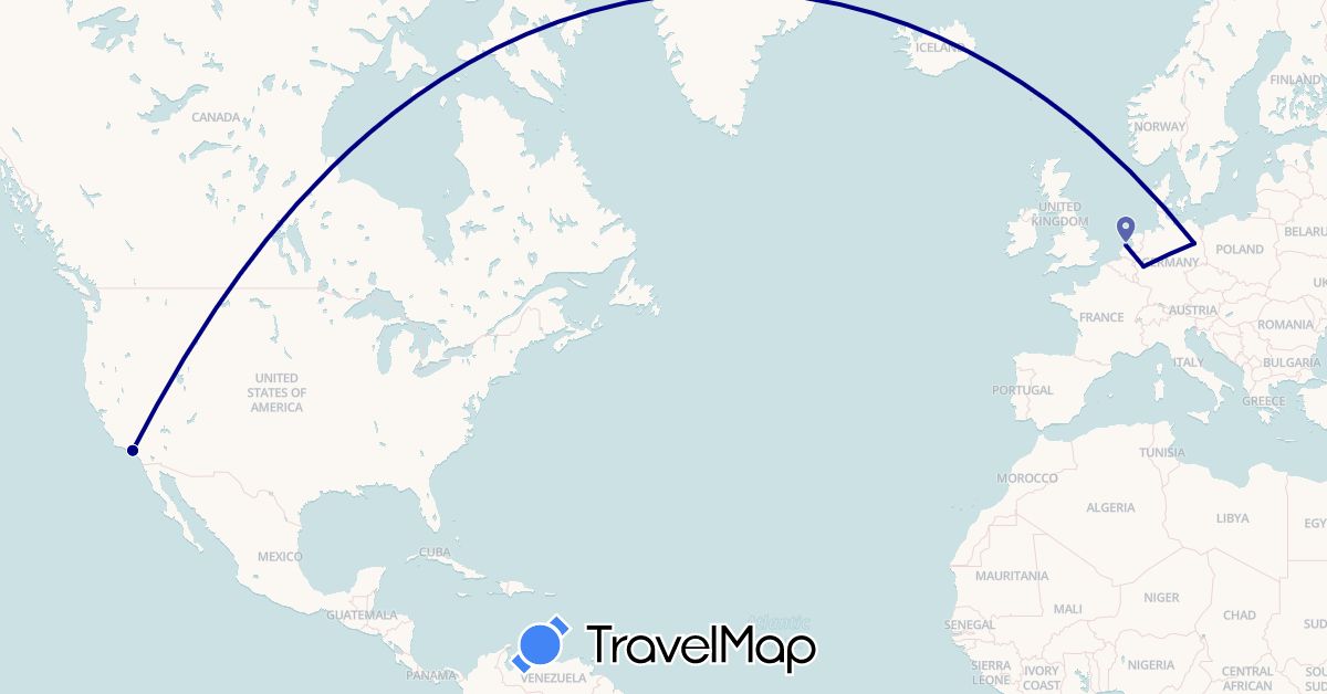 TravelMap itinerary: driving in Germany, Netherlands, United States (Europe, North America)